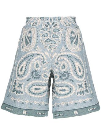 Amiri paisley-embroidered shorts - men - Cotton/Lyocell - L - Blue