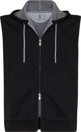 Brunello Cucinelli sleeveless zipped hoodie - men - Cotton/Nylon/Cashmere/Silk - S - Black