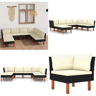 vidaXL Set Divani da Giardino 8 pz con Cuscini in Polyrattan Nero - Divano da esterno - Cuscini per divano
