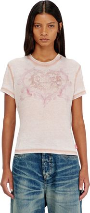 Diesel Jersey t-shirt with rhinestones and burnout effect - T-Shirts - Woman - Pink