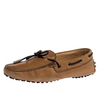 Tod's Tods Tan Leather Braided Cord Bow Loafers