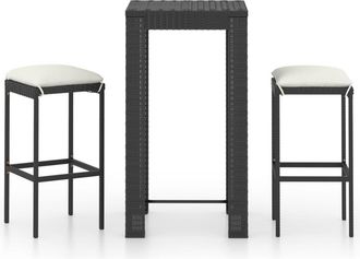 vidaXL Set Muebles Bar Jard&iacute;n 3 Piezas Y Cojines Rat&aacute;n Sint&eacute;tico Negro Vidaxl