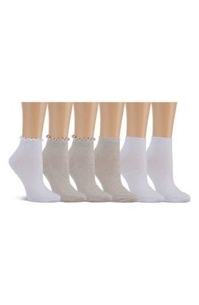 Shelli Segal 6-Pack Lettuce Edge Quarter Length Socks in Oatmeal Heather at Nordstrom Rack