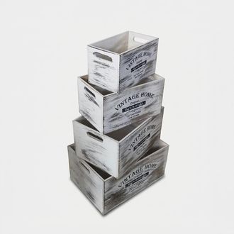 COSMA Set De 4 Cajas De Madera Shabby Chic Agueda