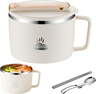 OEM Cuenco: Cuchara Plegable Y Palillos, Fideos Port&aacute;tiles, Acero Inoxidable, A Prueba De Fugas, Aislamiento Instant&aacute;neo, 1300 Ml