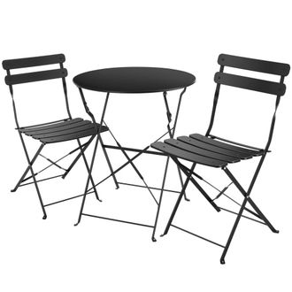 TecTake Conjunto de mesa y sillas para 2 personas plegable de acero negro