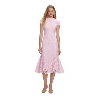 Self Portrait Party Dresses, female, Pink, Size: 2XS Fine Lace Midi Dress