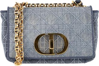 Dior Pre-owned Womens Small Caro Flap Shoulder Bag in Blue Cotton Denim - One Size