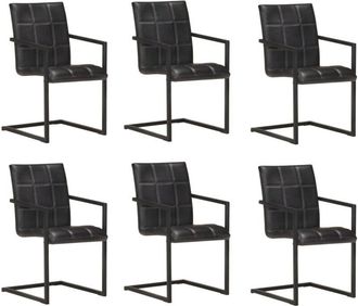 vidaXL Sillas Voladizas De Comedor 6 Unidades Cuero Aut&eacute;ntico Negro Vidaxl