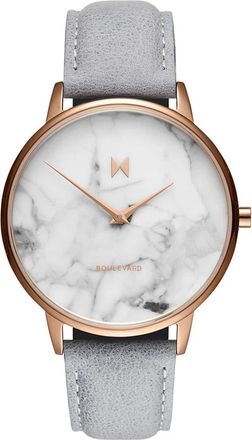 MVMT Boulevard horloge met grijze leren band - Dames - Horloges - Veelkleurig - ONE Size - Leer - Accessoires