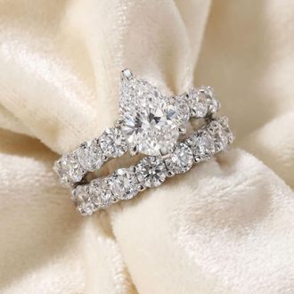 Pompeii3 Certified 13Ct Pear Shape Diamond Eternity Wedding Ring Set 14k Gold Lab Grown
