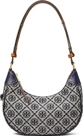 Tory Burch T-Monogram Jacquard Crescent Shoulder Bag in Tory Navy at Nordstrom
