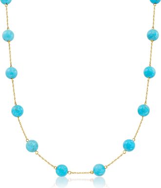 Ross-Simons 8mm Turquoise Bead Station Necklace in 14kt Yellow Gold