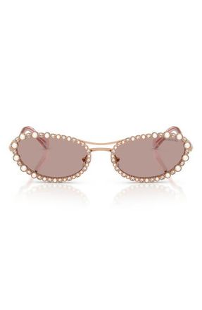 Swarovski 56mm Oval Sunglasses in Rose Gold /Light Purple Brown at Nordstrom
