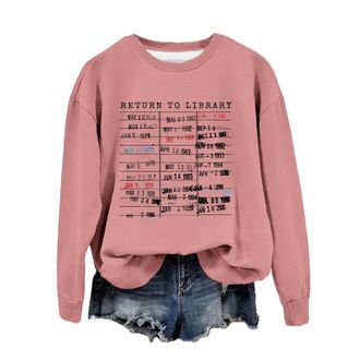 Generic Return to Library Shirt Women Vintage Book Lover Sweatshirt Graphic Crewneck Reader Librarian Teacher Pullover Tops