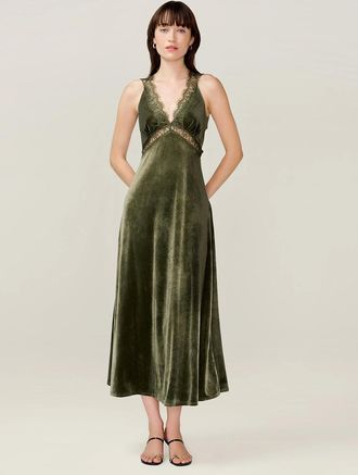 Omnes Womens Aurelia Velvet Dress in Pear Green - Tan - Size: 10
