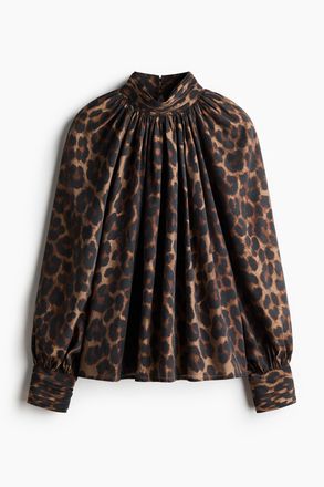 H&M Drapierte Bluse - Braun/Leopardenprint