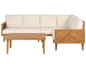 Beliani Set Da Giardino 4 Posti Con Tavolino Legno Di Acacia Con Cuscini Beige Chiaro Baratti