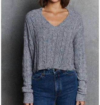 Autumn Cashmere Distressed Cropped Cable Top In Static