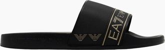 Emporio Armani Mens Tape Logo Black/Gold Slider - Size: 8