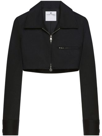 Courrèges logo-embellished cropped jacket - women - Cotton - 42 - Black