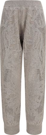 Brunello Cucinelli Womens Pants Track Dazzling Water Lillies Beige Linen Cool Trousers
