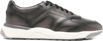 Santoni Panelled Leather Sneakers - Heren - Sneakers - Bruin - 40 1/2 EU - Leer - Schoenen