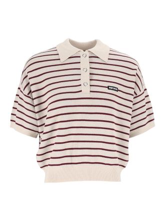 Rotate Beige Loose-Fit Knit Polo Shirt