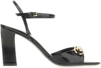 Gucci Signora Sandaal - Dames - Sandalen met hakken - Zwart - 40 EU - Leer - Schoenen