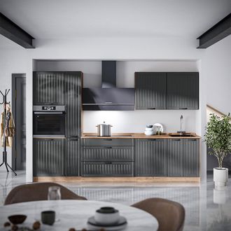 Vicco Mueble De Cocina Fame-line, Gris Oscuro/roble Dorado, 310 Cm, Et Antracita, Vicco