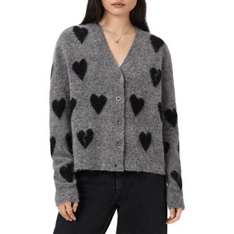 AllSaints Amora Heart Alpaca & Wool Blend Cardigan in Grey/Black at Nordstrom Rack, Size Small