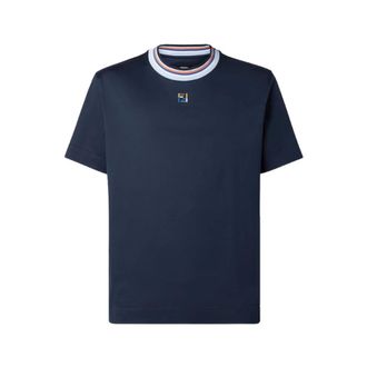 Fendi Tops, Heren, Blauw, M, Katoen, FF-gebreid T-shirt