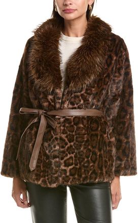 La Fiorentina Leopard Faux Fur Cropped Jacket