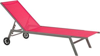 Beliani Tumbona De Metal Textil Trenzado Rojo Negro Respaldo Reclinable Ruedas Levanzo