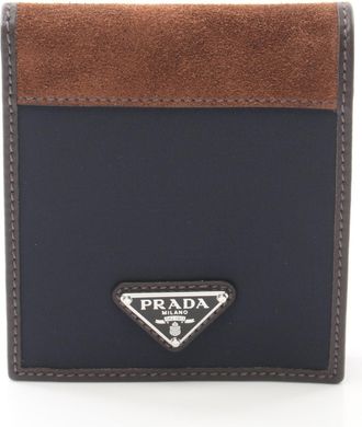 Prada Brown Navy Nylon Suede Leather Wallet (Bi-Fold) (Pre-Owned)