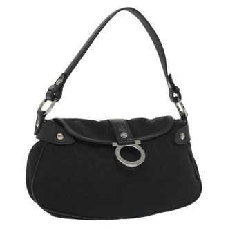 Ferragamo Gancini Handbag Canvas Black Canvas Handbag (Pre-Owned)