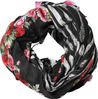 Dolce & Gabbana Multicolor Cutlery Floral Wrap Shawl 135cm x 132cm Womens Scarf