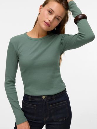 Vero Moda Langarmshirt VERO MODA VMCHLOE LS SHORT TOP JRS NOOS, Damen, Gr. XL, laurel wreath, Feinripp, Obermaterial: 95% Baumwolle, 5% Elasthan, unifarben, sli