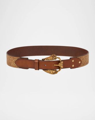 Etro Leather Belt with Animal Buckle