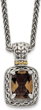 Diamond2Deal Sterling Silver with 14K Accent Cushion Smoky Quartz Pendant Necklace