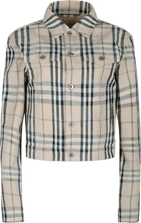 Burberry Check Patterned Cropped Denim Jack - Dames - Zomerjassen - Beige - M - Denim - Jassen