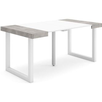 Skraut Home Consolle allungabile, Tavolo consolle allungabile, 160, Per 8 persone, Gambe in legno, Stile moderno, Bianco e Grigio Cemento - Skraut Home