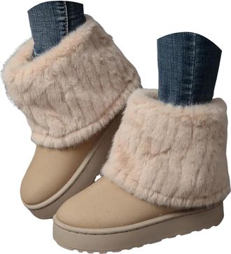 Generic Winter Boots for Women Uk,Ladies Boots,Ankle Boot for Women Uk,Faux Fur Womens Winter Snow Boot,Lined Warm Ankle Booties With Platform Sole,Comfy Non 