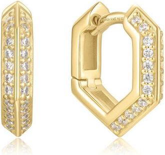 Ania Haie Pav&eacute; Shield Huggie Hoop Earrings in Shiny Gold at Nordstrom