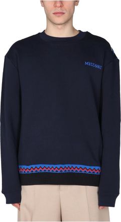 Missoni Sweatshirt met ronde hals - Heren - Sweatshirts - Blauw - M - Katoen - Hoodies & sweatvesten