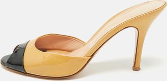 Gianvito Rossi Beige/black Patent Leather Peep Toe Slide Sandals