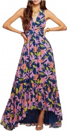 Ramy Brook Floral Print Pleated High Low Maxi Dress In Multicolor
