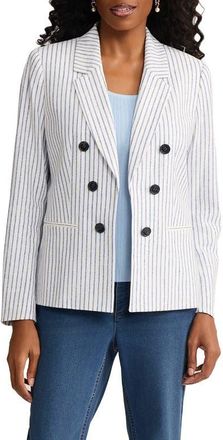 Jones New York Stripe Faux Double Breasted Linen Blend Jacket in Natural White/Lt Sapphire at Nordstrom, Size X-Small