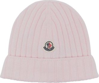 Moncler Wollen Beanie met Logo - unisex - Hoeden - Roze - 2XS - Wol - Accessoires