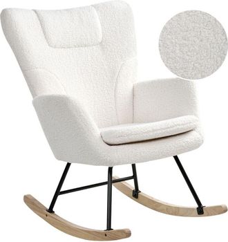 Beliani Rocking Chair White Boucle Fabric Upholstery Wooden Legs Skates Nursery Living Room Cottage Scandinavian SANDVE